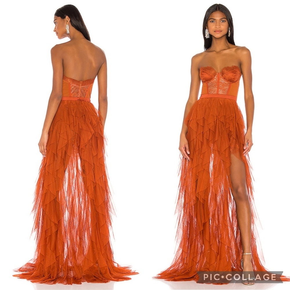 For Love & Lemons x REVOLVE Bustier Gown in Rust
